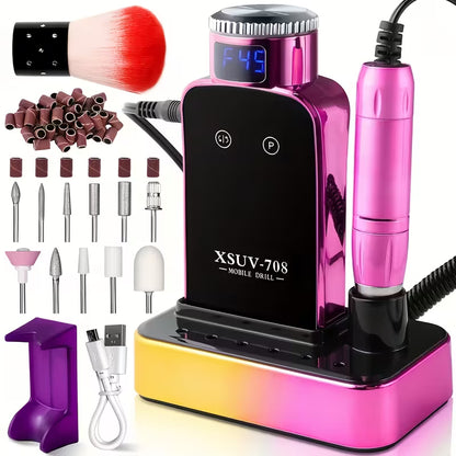 Professional Cordless Electric Nail Drill Machine, 45,000 RPM Rechargeable E-File with LCD Display and Brushless Motor for Acrylic, Gel Nails, Manicure & Pedicure