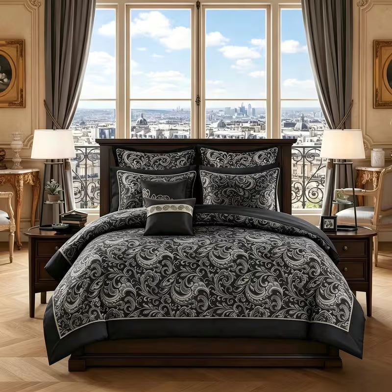 8-Piece Jacquard Paisley Comforter Bedding Set – Down Alternative Comforter Set