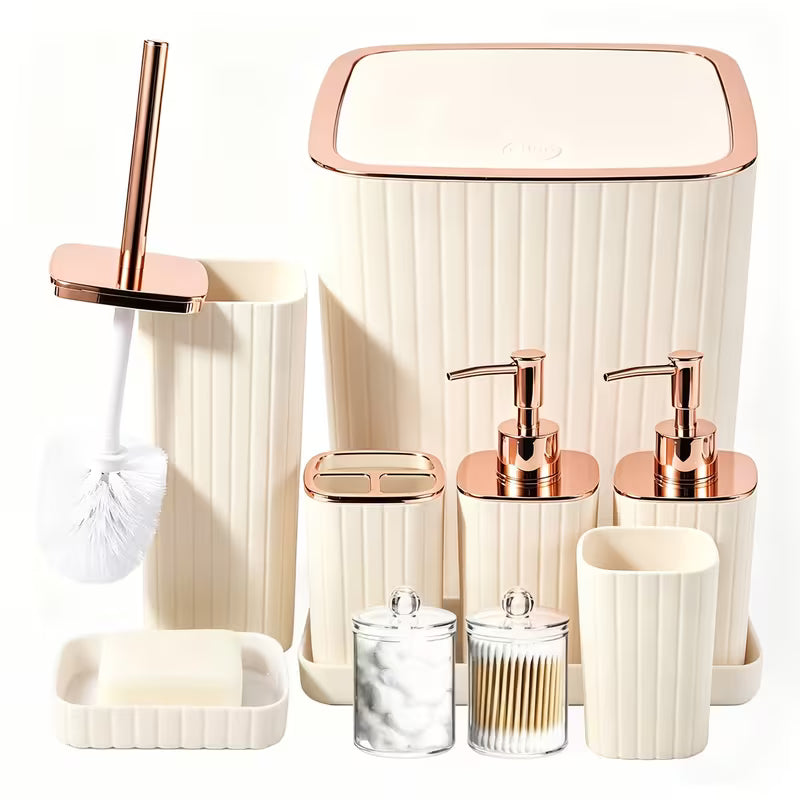 10-Piece Gold Bathroom Accessory Set – Luxury Vertical Stripe Bathroom Accessories for Home & Hotel
