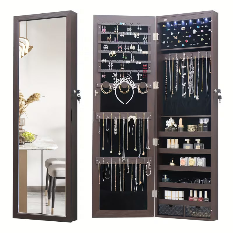 43.3-Inch LED Jewelry Cabinet with Full-Length Mirror