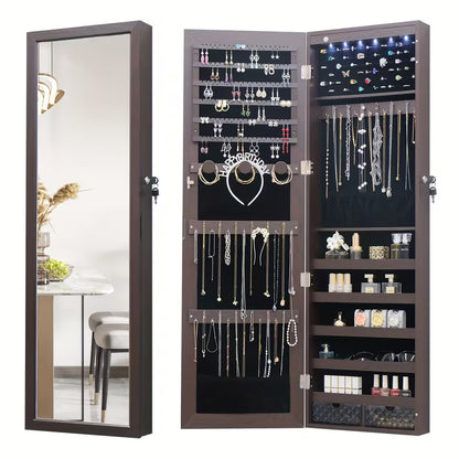 43.3-Inch LED Jewelry Cabinet with Full-Length Mirror