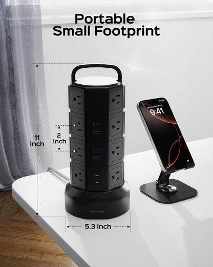 Power Strip Tower Surge Protector, 16 AC 6 USB (2 USB C), 1050J