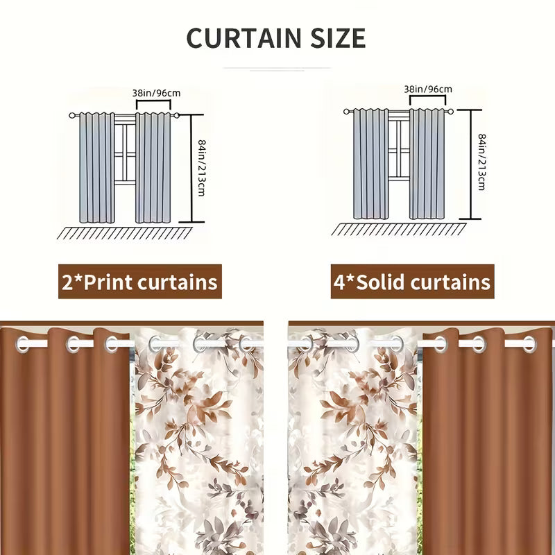 9-Piece Orange Leaf Print Bedding Set with Matching Curtains – Machine-Washable Polyester