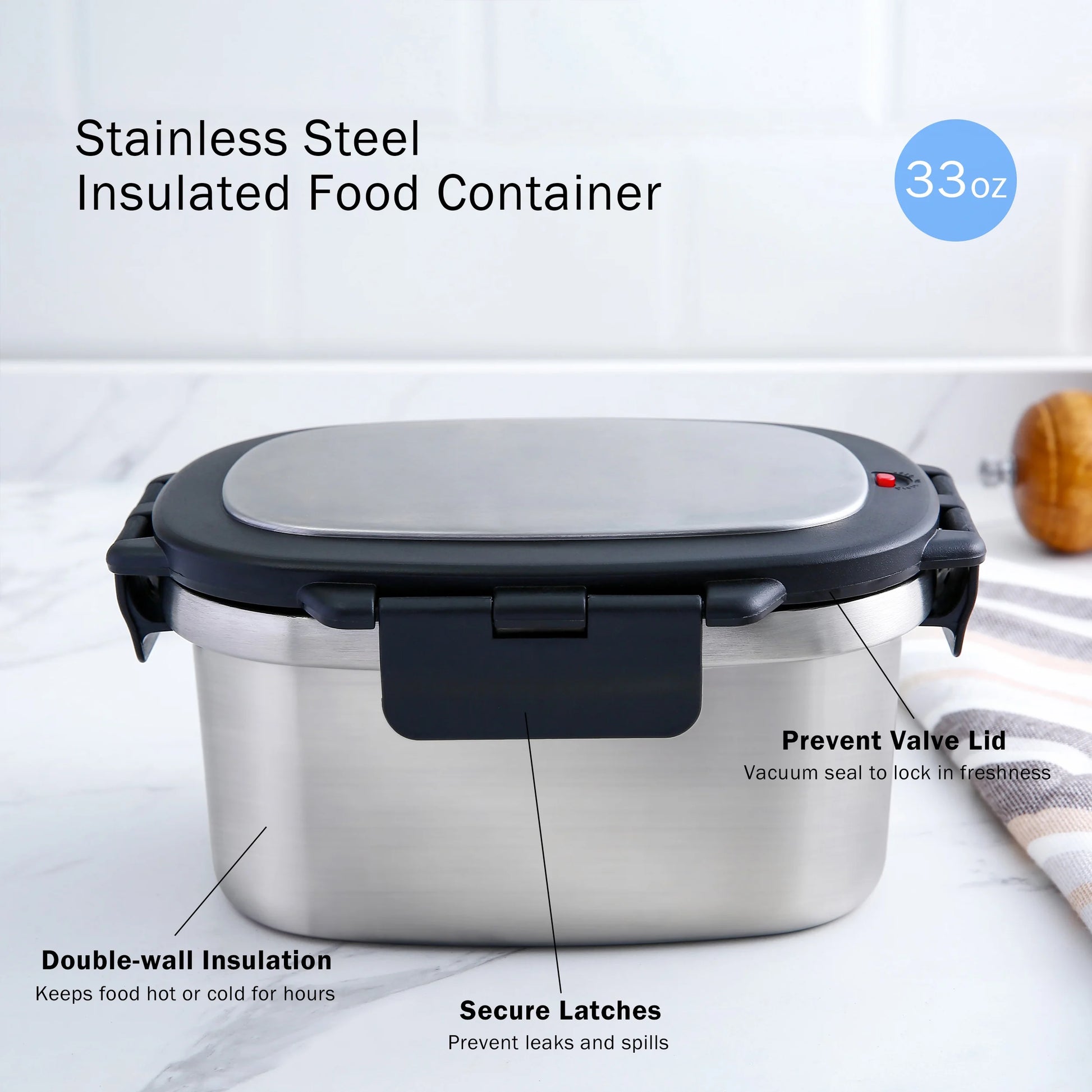 33 Oz Insulated Stainless Steel Food Storage Container Lunch Box with Lid