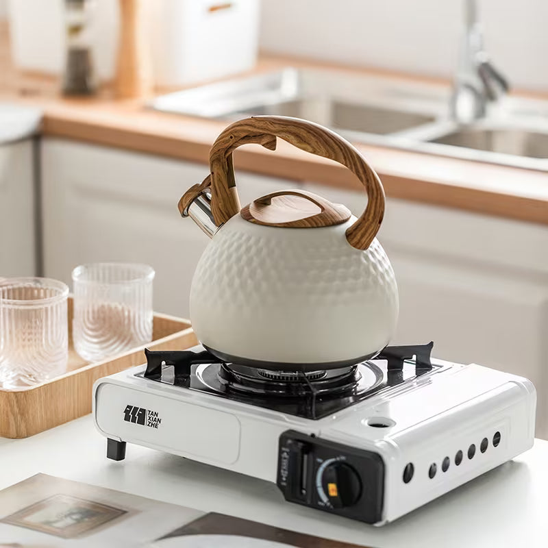 3L Stainless Steel Stovetop Kettle with Wooden-Pattern Handle – Lightweight & Durable Tea Kettle for All Stovetops