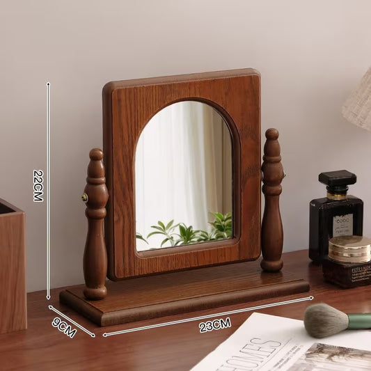 French Vintage Wooden Vanity Mirror with Tabletop Stand, Decorative Framed Makeup Mirror for Bedroom & Dressing Table