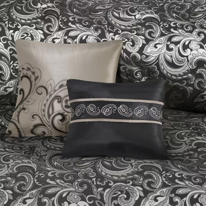 8-Piece Jacquard Paisley Comforter Bedding Set – Down Alternative Comforter Set