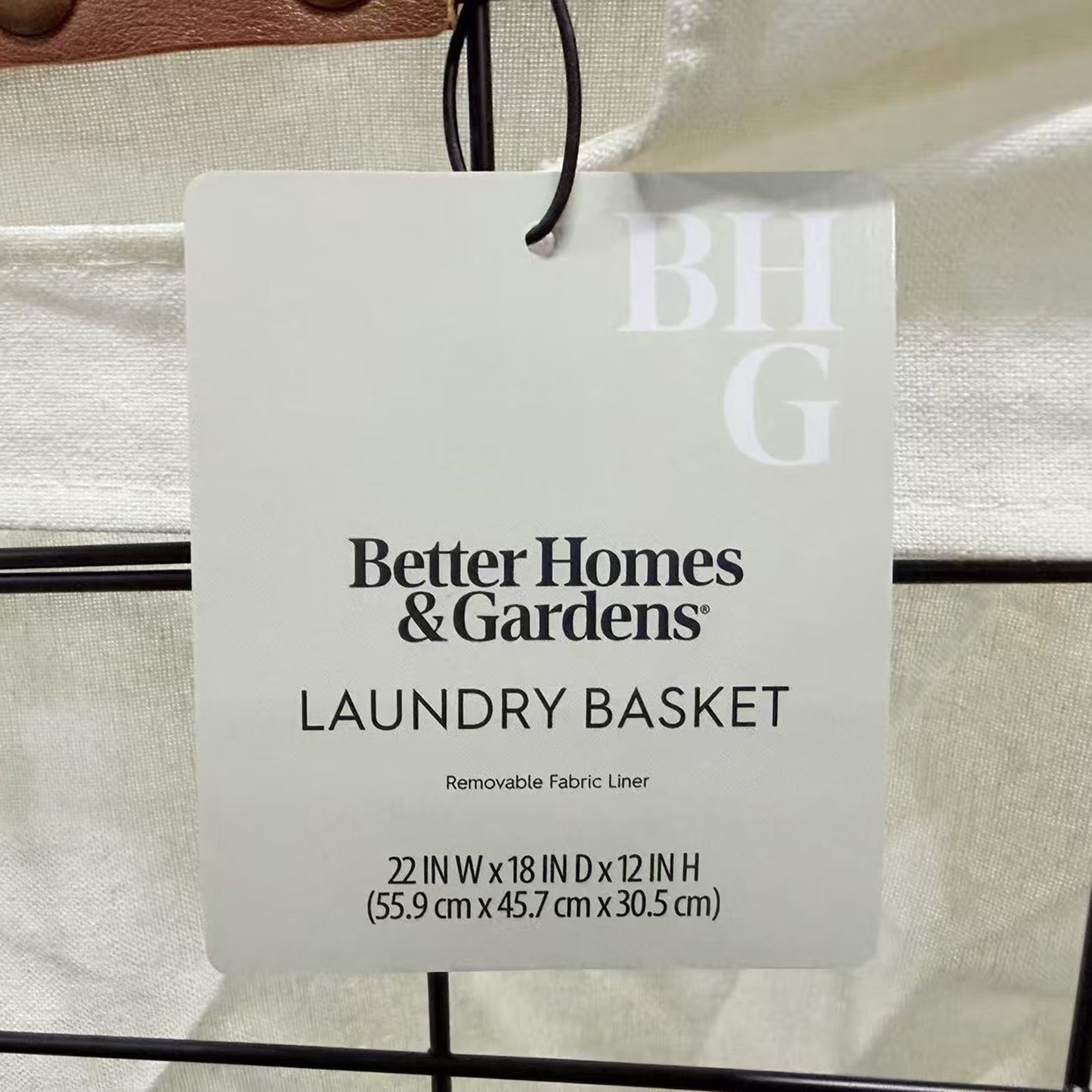 60L Rectangular Steel Wire Laundry Basket with Removable Cotton-Blend Liner, Black & Natural