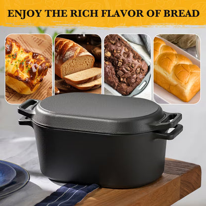 4.5 Qt Oval Dutch Oven with Lid and Heat-Resistant Oven Mitt, Pre-Seasoned Cast Iron Pot for Sourdough Bread Baking, Braising, Roasting & Stovetop Cooking