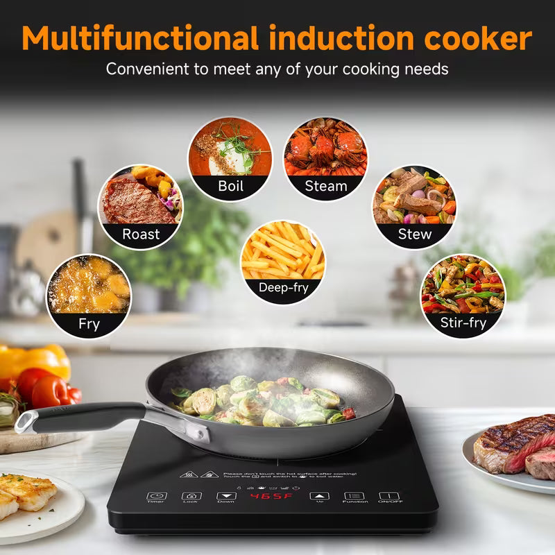 1800W Single Induction Cooktop, Portable Countertop Induction Stove with Touch Controls, Adjustable Heat Levels, Timer & Overheating Protection