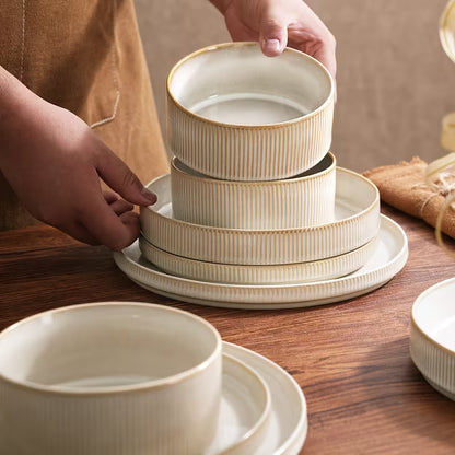 12-Piece Cappuccino White Stoneware Dinnerware Set