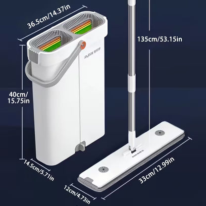 Flat Mop and Bucket Set with Washable Microfiber Pads
