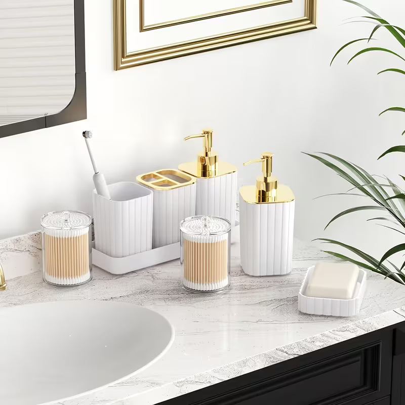 10-Piece Gold Bathroom Accessory Set – Luxury Vertical Stripe Bathroom Accessories for Home & Hotel