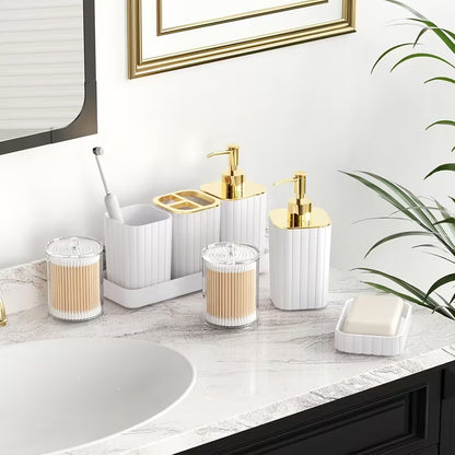 10-Piece Gold Bathroom Accessory Set – Luxury Vertical Stripe Bathroom Accessories for Home & Hotel