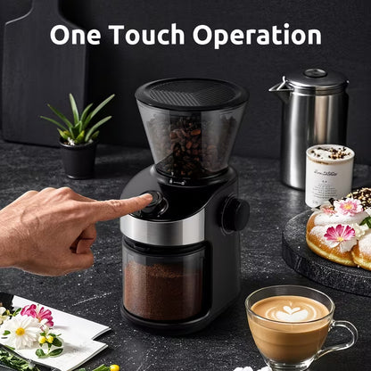 Electric Burr Coffee Grinder with Digital Timer Display, 25 Adjustable Grind Settings & Automatic Bean Grinder