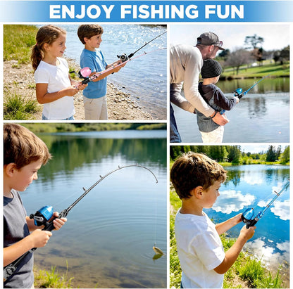 Kids Fishing Pole with Spincast Reel Telescopic Fishing Rod Combo Full Kits for Boys, Girls, and Adults