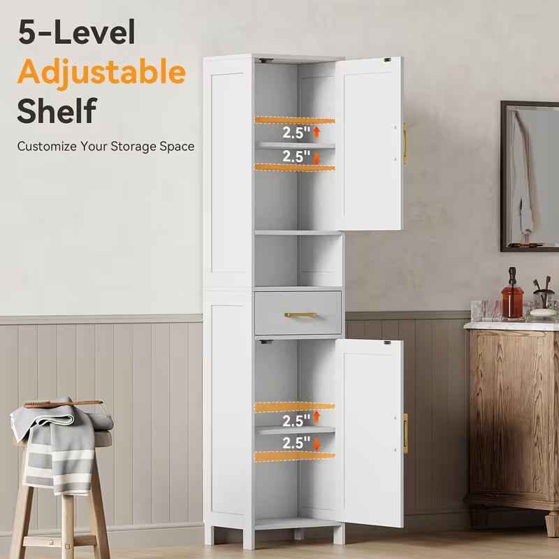 67-Inch Tall Storage Cabinet with Barn Doors & Drawer