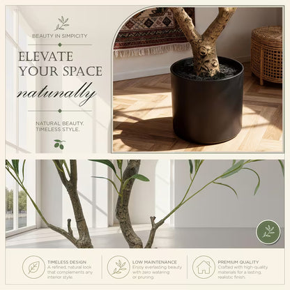 5–8 FT Artificial Olive Tree with White Round Planter – Lifelike Faux Indoor Floor Plant for Home & Office Décor