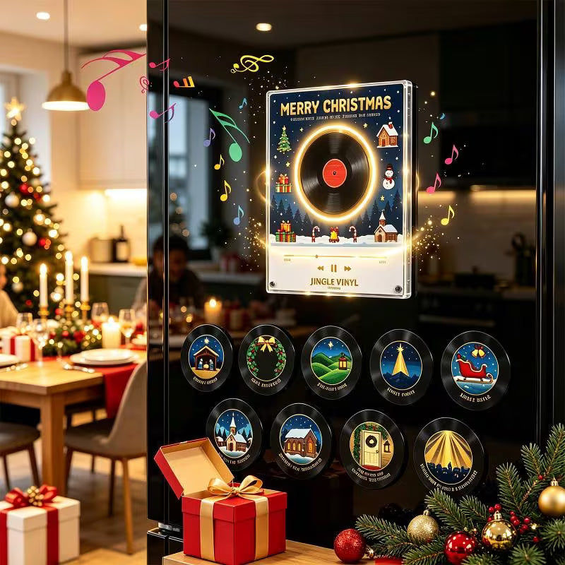 Christmas Vinyl Record Player Fridge Magnet Set