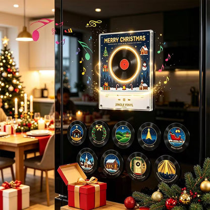 Christmas Vinyl Record Player Fridge Magnet Set
