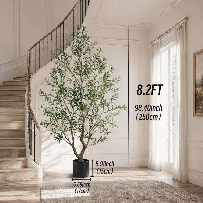 5–8 FT Artificial Olive Tree with White Round Planter – Lifelike Faux Indoor Floor Plant for Home & Office Décor