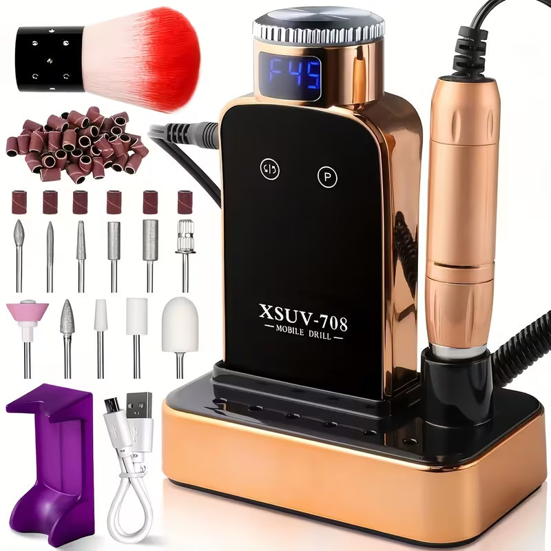 Professional Cordless Electric Nail Drill Machine, 45,000 RPM Rechargeable E-File with LCD Display and Brushless Motor for Acrylic, Gel Nails, Manicure & Pedicure