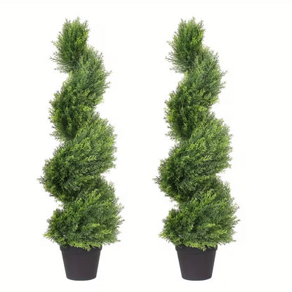 Set of 2 Artificial Boxwood Spiral Topiary Trees – Realistic Green Decorative Plants for Indoor & Outdoor Spaces