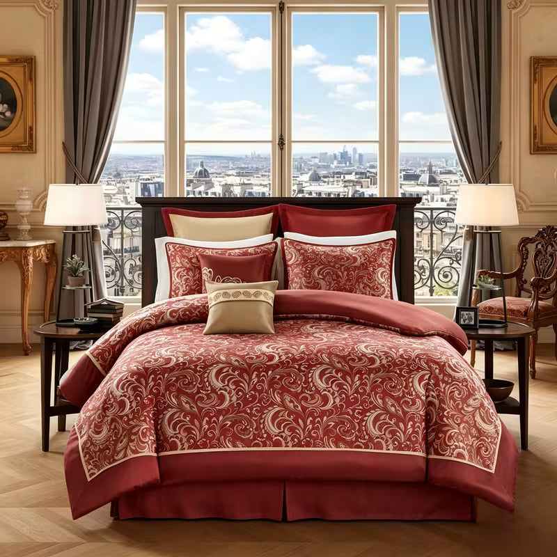 8-Piece Jacquard Paisley Comforter Bedding Set – Down Alternative Comforter Set