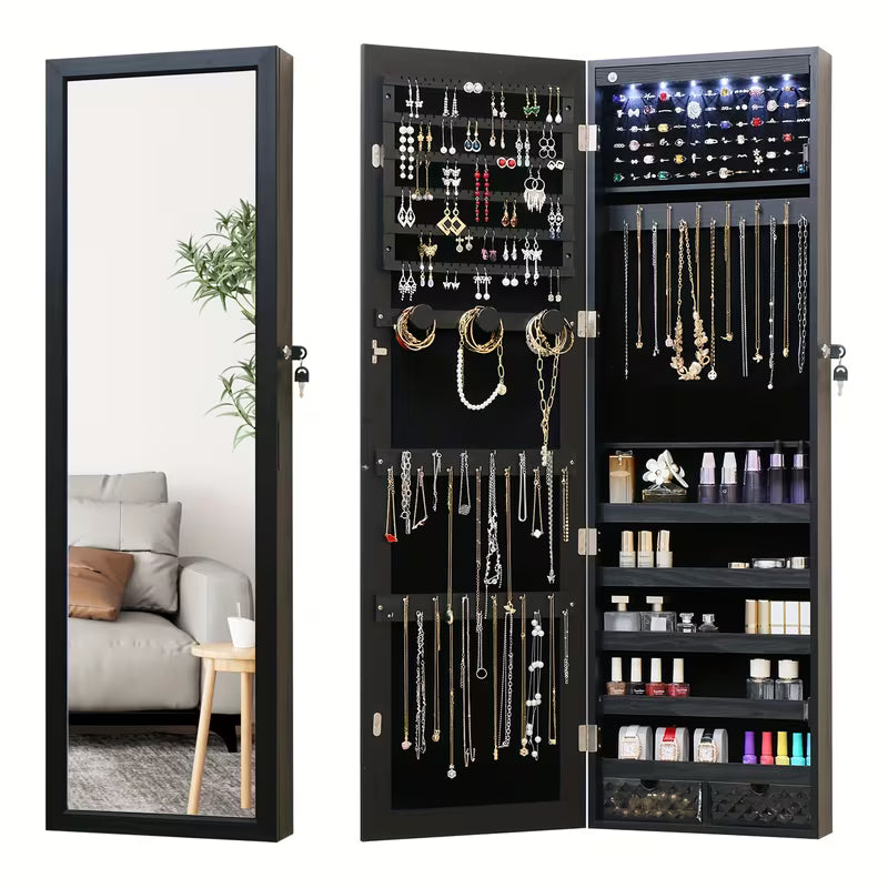 43.3-Inch LED Jewelry Cabinet with Full-Length Mirror