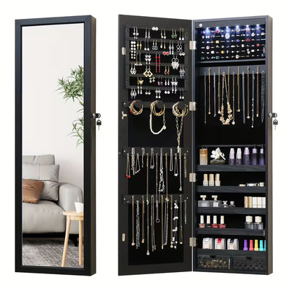 43.3-Inch LED Jewelry Cabinet with Full-Length Mirror