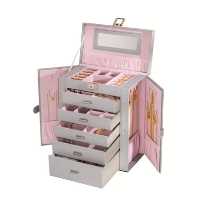 6-Tier Jewelry Box with 5 Drawers, Mirror & Lock