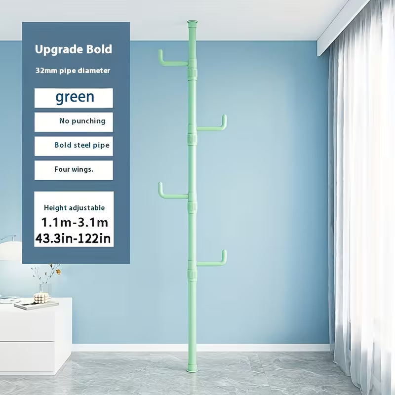 No-Drill Adjustable Height Clothes Rack with 4 Hooks
