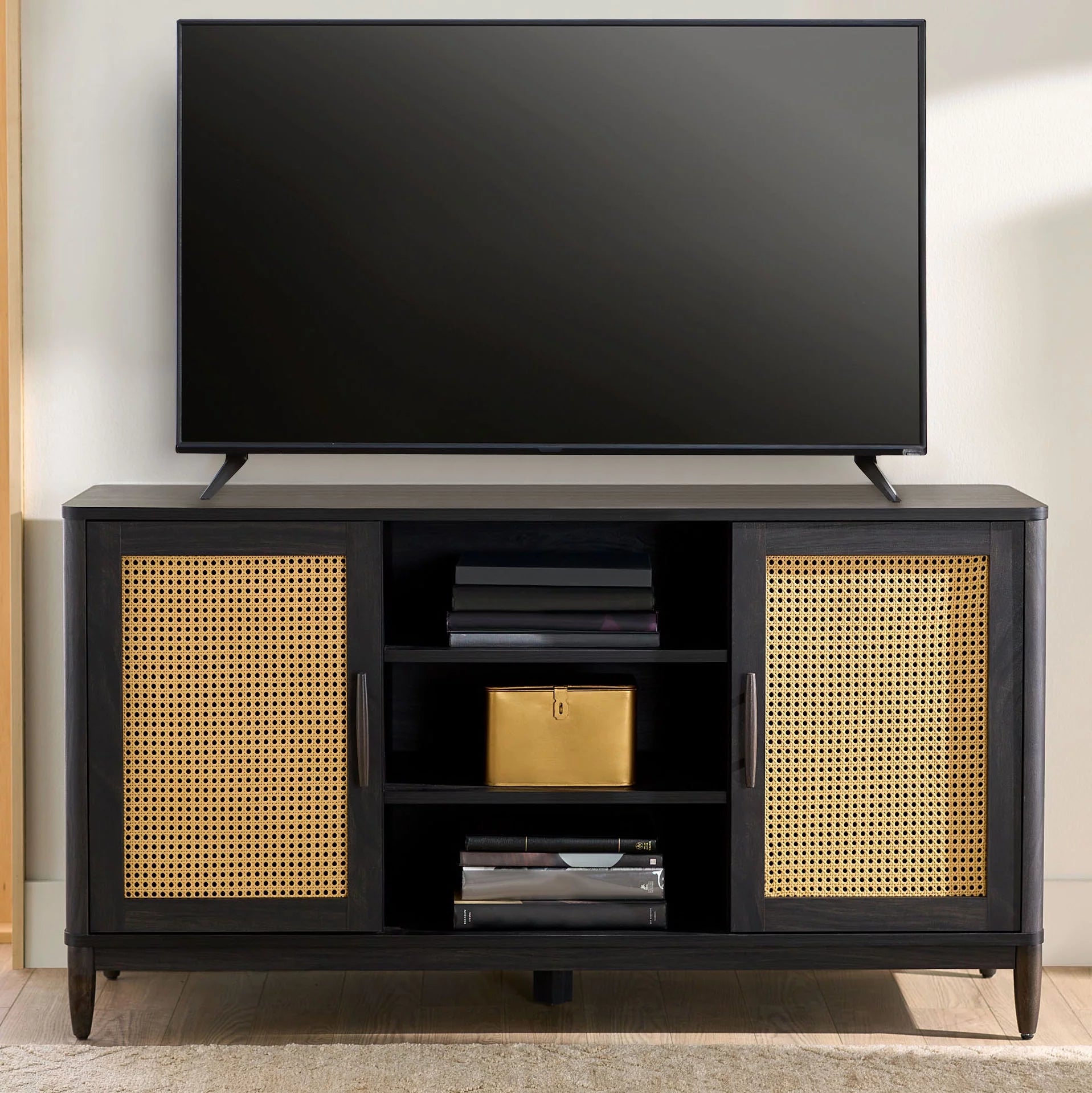 Springwood Cane TV Stand for Tvs up to 65 In, Charcoal