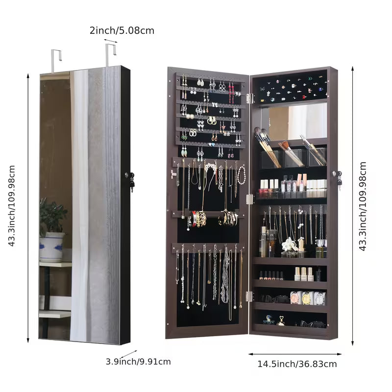 43.3-Inch LED Jewelry Cabinet with Full-Length Mirror