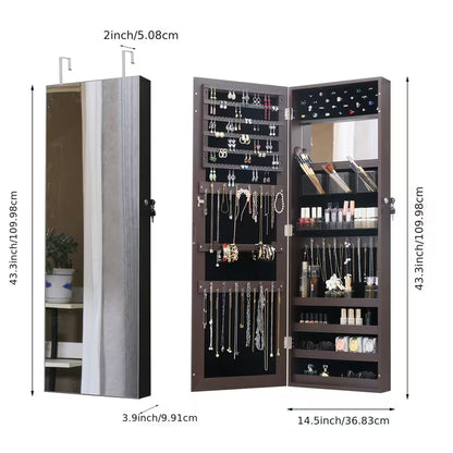 43.3-Inch LED Jewelry Cabinet with Full-Length Mirror