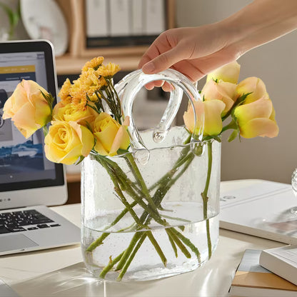 Glass Purse Vase with Handle