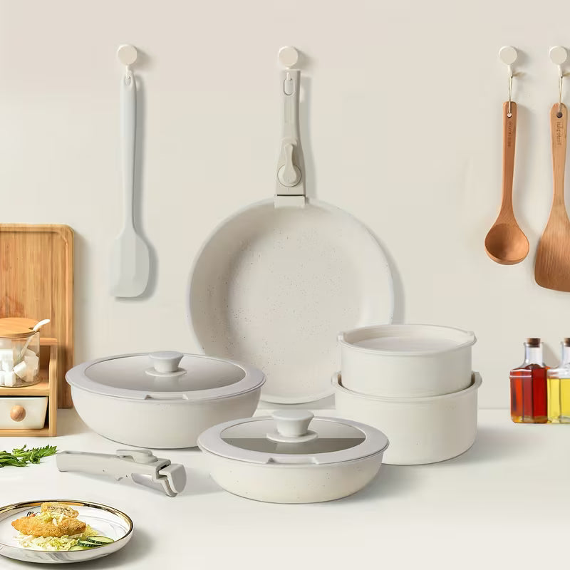 12-Piece Non-Stick Cookware Set with Detachable Handle – Induction Compatible, Oven Safe & Stackable