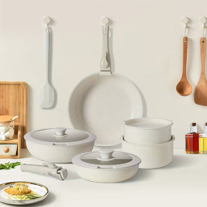 12-Piece Non-Stick Cookware Set with Detachable Handle – Induction Compatible, Oven Safe & Stackable