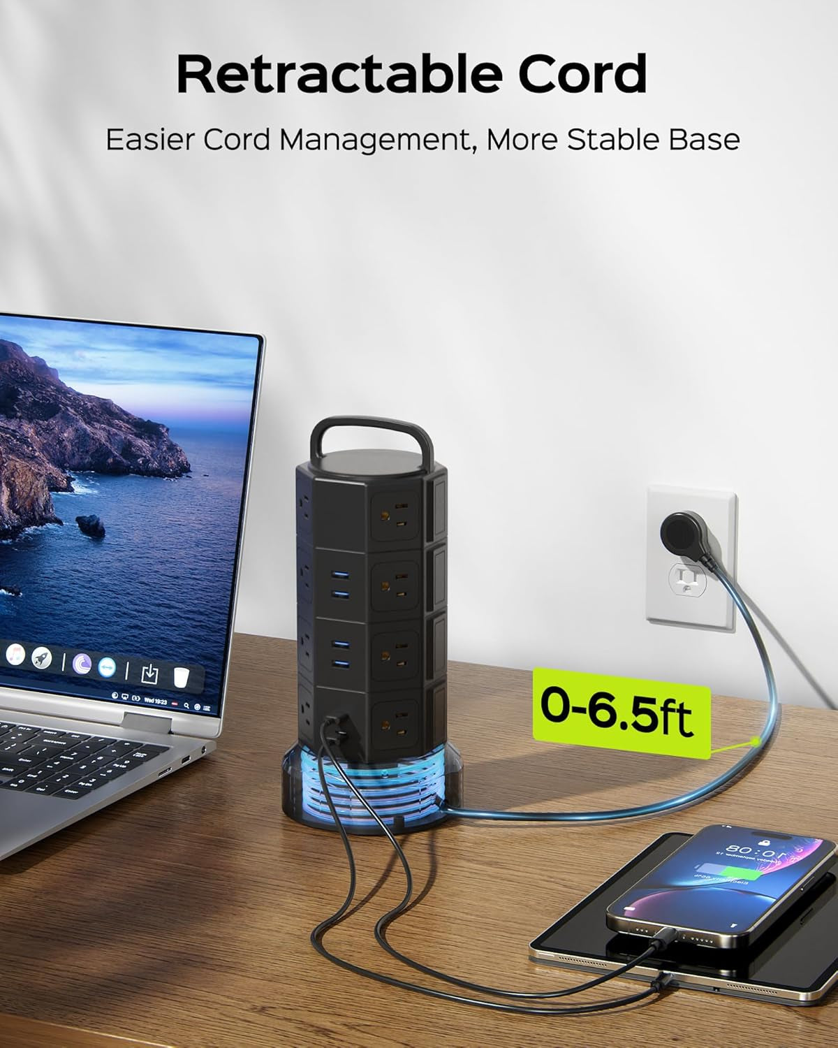 Power Strip Tower Surge Protector, 16 AC 6 USB (2 USB C), 1050J