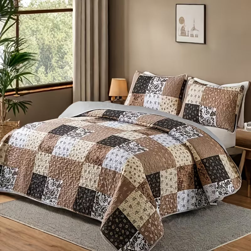 3-Piece Quilted Bedspread Set with Matching Pillow Shams