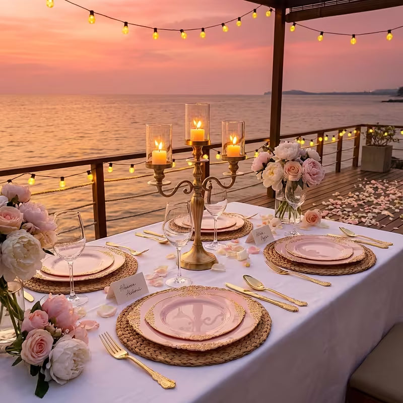 145-Piece Pink & Gold Floral Tableware Set for 20 Guests