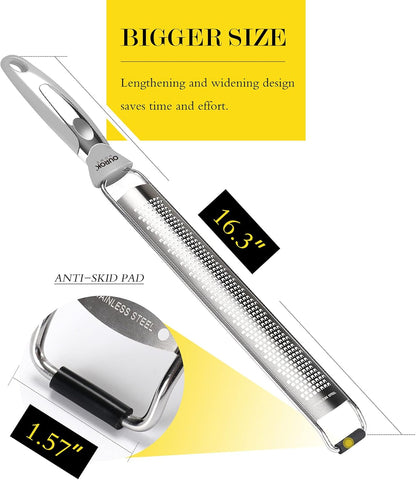 Kitchen Lemon Zester, Stainless Steel Hand Held Parmesan Cheese Grater for Ginger, Chocolate, Coconut, Lime, Nutmeg, Citrus, Fruit, Vegetable with Cleaning Brush, Dishwasher Safe, Gray