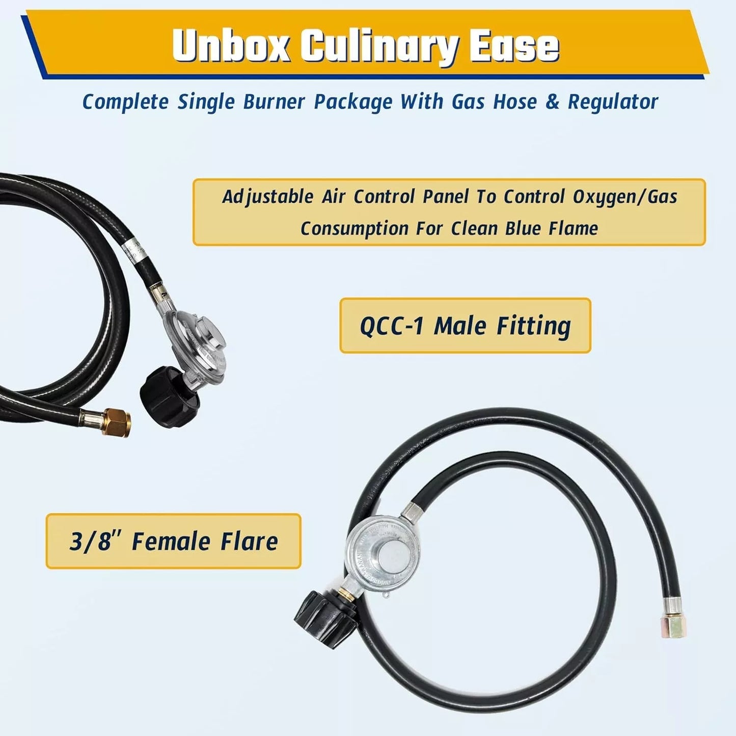 Large Propane Burner Gas Stove - High Pressure Square Single Burner Outdoor Patio Stove Propane Wok Burner Heavy Duty Outdoor Gas Burner with Regulator & Hose for Crawfish Boiler, Turkey Fryer
