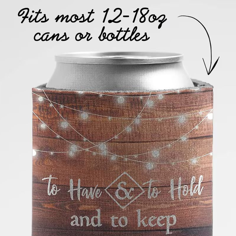 Personalized Wedding Can Cooler – Custom Bride & Groom Drink Holder