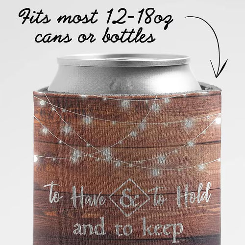 Personalized Wedding Can Cooler – Custom Bride & Groom Drink Holder