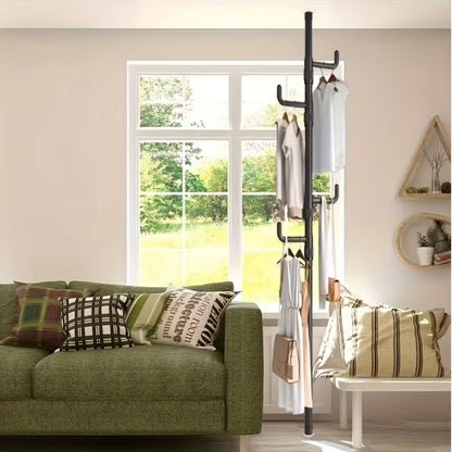 No-Drill Adjustable Height Clothes Rack with 4 Hooks