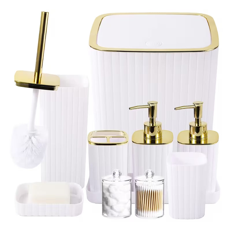 10-Piece Gold Bathroom Accessory Set – Luxury Vertical Stripe Bathroom Accessories for Home & Hotel