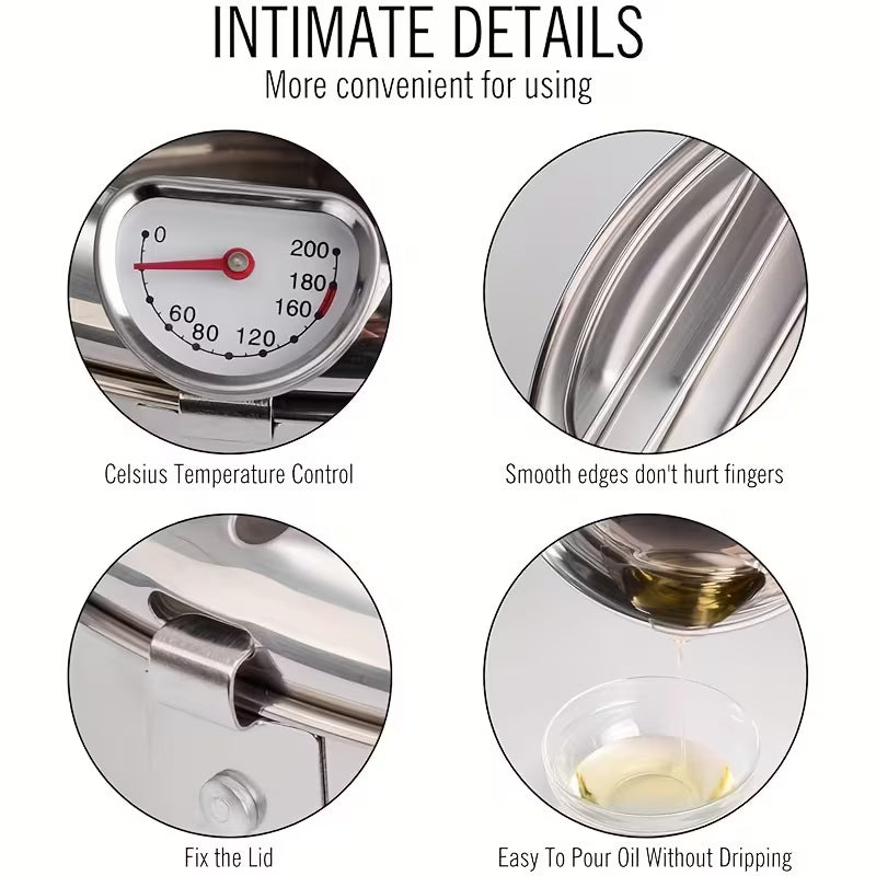 Stainless Steel Japanese Deep Fryer Pan with Thermometer – Induction Compatible Frying Pot for Home Kitchen