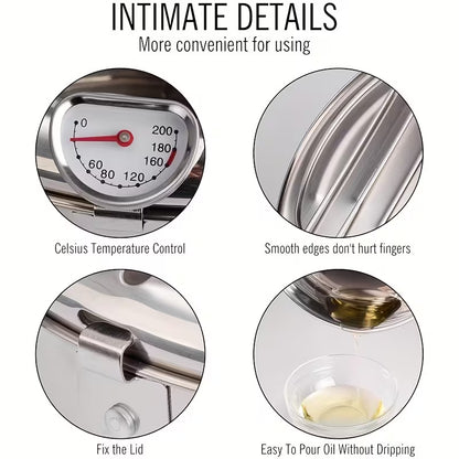Stainless Steel Japanese Deep Fryer Pan with Thermometer – Induction Compatible Frying Pot for Home Kitchen