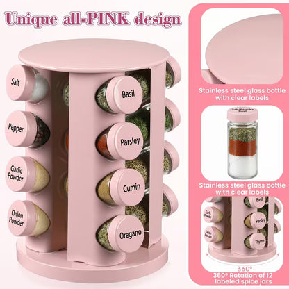 16-Jar Rotating Spice Rack Organizer with Labels & Funnel